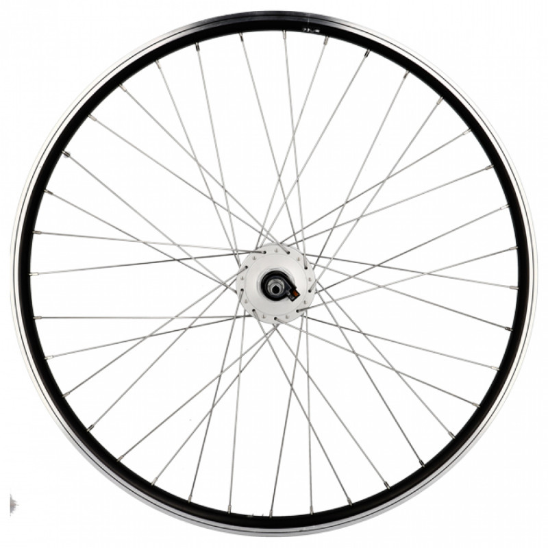 Roue vtt 27.5" av ecrou axe plein jante noir mach1 er 10 moyeu Shimano dynamo 6v 2.4w
