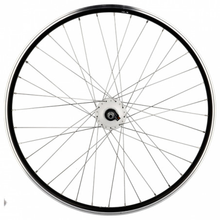 Roue vtt 27.5" av ecrou axe plein jante noir mach1 er 10 moyeu Shimano dynamo 6v 2.4w