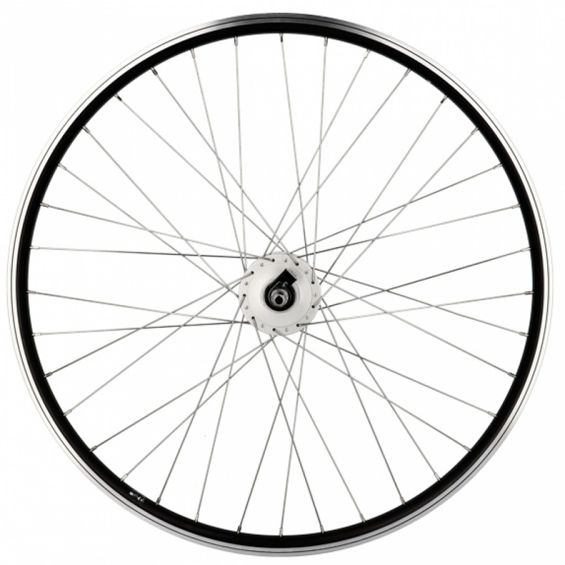 Roue vtt 27.5" av ecrou axe plein jante noir mach1 er 10 moyeu Shimano dynamo 6v 3.0w