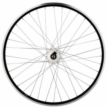 Roue vtt 27.5" av ecrou axe plein jante noir mach1 er 10 moyeu Shimano dynamo 6v 3.0w