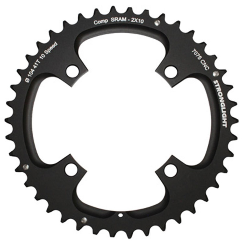 PLATEAU VTT 4BRA D.104 POUR SRAM XO FILETE 10V. STRONGLIGHT DOUBLE 41DTS EXTERIEUR NOIR - EPAISSEUR 5mm FILETE 10V.