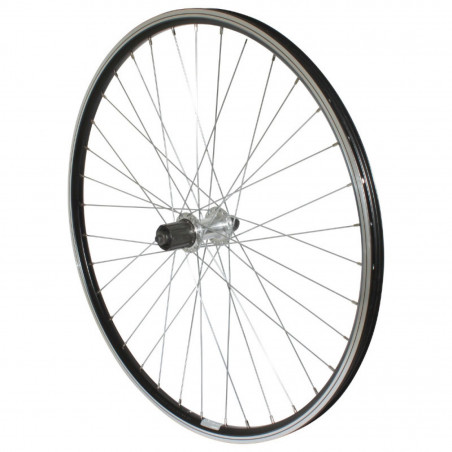 Roue vtt 26" p2r arriere noir double paroi moy alu blocage cassette 9-8v.