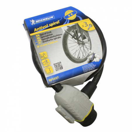 ANTIVOL VELO SPIRAL A CLE MICHELIN DIAM 12mm L 2,00M (LIVRE AVEC 3 CLES)