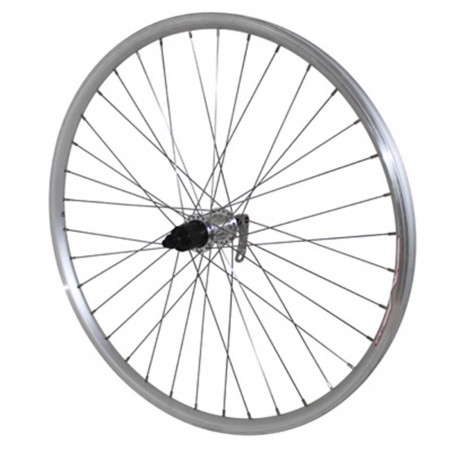 Roue vtt 26" er10 arriere argent double paroi moyeu alu blocage pour cassette Shimano-Sram 9-8v.