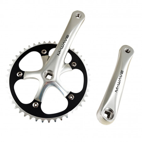 PEDALIER MONOVITESSE/FIXIE 46D L165 ALU ARGENT/NOIR (DIAM 130/AXE CARRE DECALE 110.5)