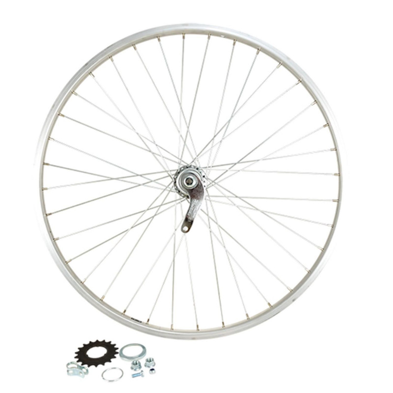 Roue vtt 26" ar ecrou. axe plein jante alu mach1. moy. velosteel coaster 18t retropedalage