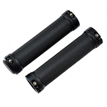POIGNEE VELO OPTIMIZ LOCK ON DOUBLE NOIR EMBOUT ALU NOIR 130MM (PR)