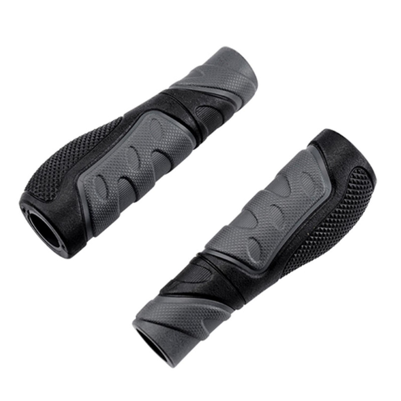 POIGNEE VELO OPTIMIZ CAOUTCHOUC RUBBER ERGONOMIQUE NOIR/GRIS AVEC BOUCHON 128MM (PR)