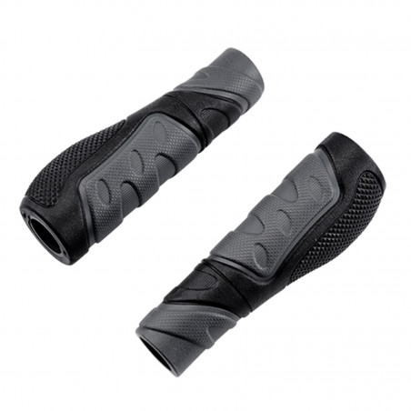 POIGNEE VELO OPTIMIZ CAOUTCHOUC RUBBER ERGONOMIQUE NOIR/GRIS AVEC BOUCHON 128MM (PR)