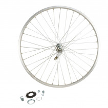 Roue velo urbain 650 x 35b ar ecrou axe plein jante alu argent retropedalage 36t