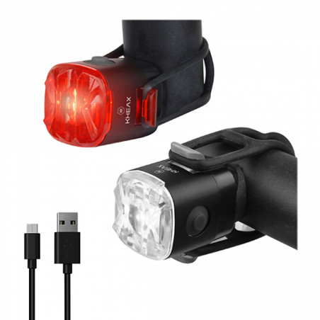ECLAIRAGE VELO RECHARG.USB AV AR KHEAX LED NASH 50/20 LUMENS NOIR (FIX.CINTRE/TIGE DE SELL