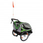 Remorque velo enfant - poussette couverte 2 places en alu maxi 36kg colori vert avec roues 20" -fixation axe de roue - livre