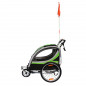 Remorque velo enfant - poussette couverte 2 places en alu maxi 36kg colori vert avec roues 20" -fixation axe de roue - livre