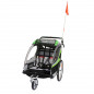 Remorque velo enfant - poussette couverte 2 places en alu maxi 36kg colori vert avec roues 20" -fixation axe de roue - livre