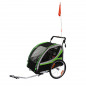 Remorque velo enfant - poussette couverte 2 places en alu maxi 36kg colori vert avec roues 20" -fixation axe de roue - livre