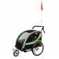 Remorque velo enfant - poussette couverte 2 places en alu maxi 36kg colori vert avec roues 20" -fixation axe de roue - livre
