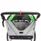 Remorque velo enfant - poussette couverte 2 places en alu maxi 36kg colori vert avec roues 20" -fixation axe de roue - livre