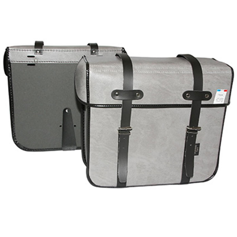 SACOCHE ARRIERE VELO LATERALE SPORFABRIC S15 STYLE VINTAGE - FIXATION COURROIE - EFFET CUIR GRIS (lg33xl11xH31) (PAIRE)