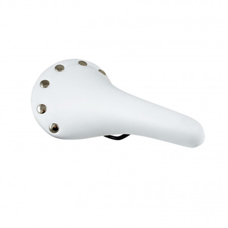 SELLE ROUTE/FIXIE IMITATION CUIR BLANC RIVET INOX