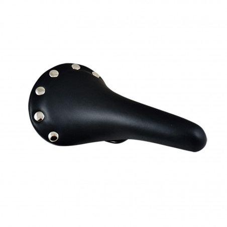 SELLE ROUTE/FIXIE IMITATION CUIR NOIR RIVET INOX