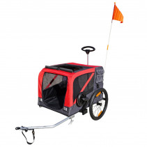 Remorque velo utilitaire maxi 45kg colori rouge avec roues 20" fixation axe de roue arriere - fond metal renforce pour