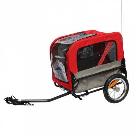 Remorque velo utilitaire maxi 40kg colori rouge avec roues 12" fixation axe de roue arriere - pour transport chien-bagage - 2