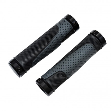 POIGNEE VELO OPTIMIZ LOCK ON DOUBLE NOIR/ARGENT TRIPLE DENSITE 130MM (PR)