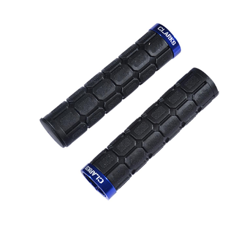 POIGNEE VELO CLARKS LOCK ON DOUBLE NOIR/BLEU 130MM AVEC BOUCHON (PR)