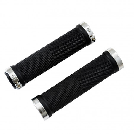POIGNEE VELO PROGRIP 999 LOCK ON SIMPLE AVEC ANNEAUX DE COULEUR ARGENT 125MM (PR)