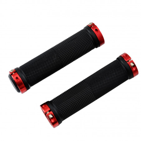 POIGNEE VELO PROGRIP 999 LOCK ON SIMPLE AVEC ANNEAUX DE COULEUR ROUGE 125MM (PR)