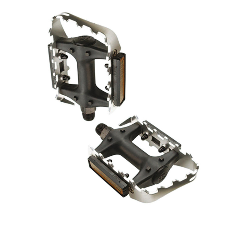 PEDALE VTT ALU OPTIMIZ CORPS RESINE ARGENT/NOIR 9/16 (PR) (CALE-PIEDS ADAPTABLE)