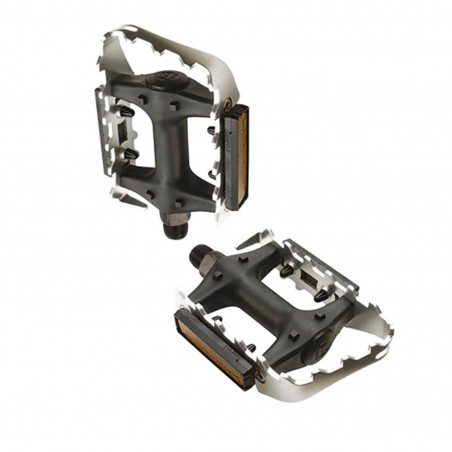 PEDALE VTT ALU OPTIMIZ CORPS RESINE ARGENT/NOIR 9/16 (PR) (CALE-PIEDS ADAPTABLE)