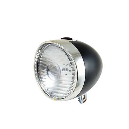 ECLAIRAGE VELO PILE AV OPTIMIZ NOIR/CHROME 1 LED BLANCHE STYLE RETRO (FIXATION GARDE-BOUE)