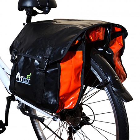 SACOCHE VELO PORTE BAGAGE A PONT 2 VOLUMES OPTIMIZ  NOIR/ROUGE IMPERMEABLE - 360X130X320MM