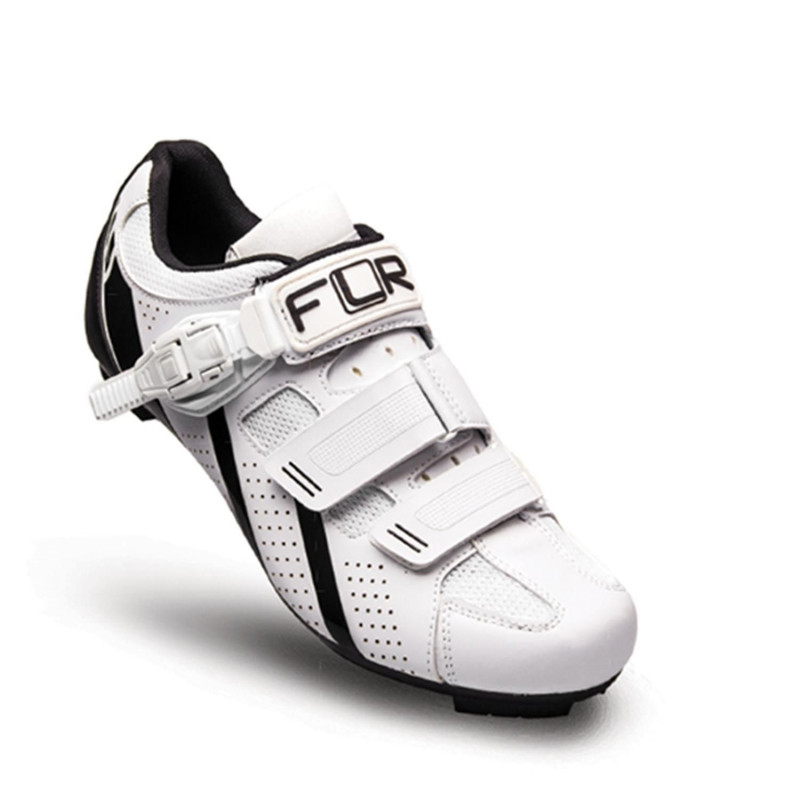 CHAUSSURE ROUTE FLR PRO F15 T42 BLANC 2 BANDES AUTO AGRIPPANTES    CLIC (PR)