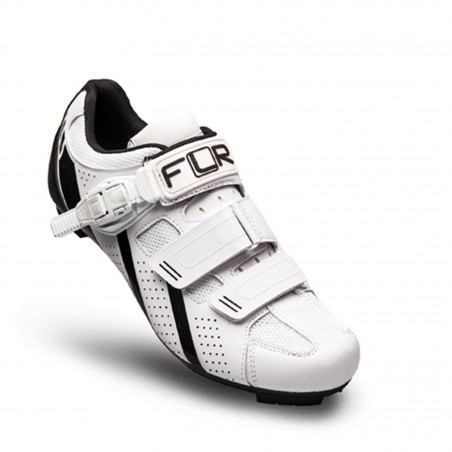 CHAUSSURE ROUTE FLR PRO F15 T42 BLANC 2 BANDES AUTO AGRIPPANTES    CLIC (PR)