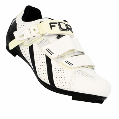 CHAUSSURE ROUTE FLR PRO F15 T45 BLANC 2 BANDES AUTO AGRIPPANTES   CLIC (PR)