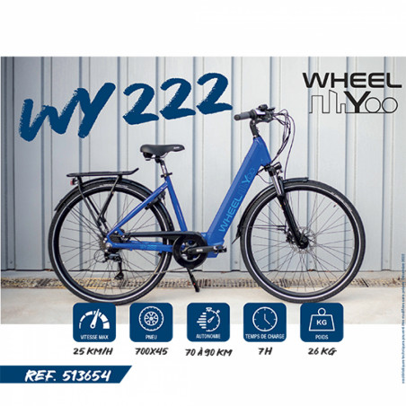 VELO ELECTRIQUE 28" WHEELYOO WY 222 MOTEUR ARR BLEU 540W