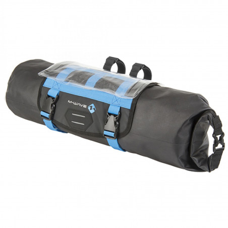 SACOCHE VELO CINTRE M WAVE 100 % WATERPROOF NOIR/BLEU VOLUME 10L (590X230MM)