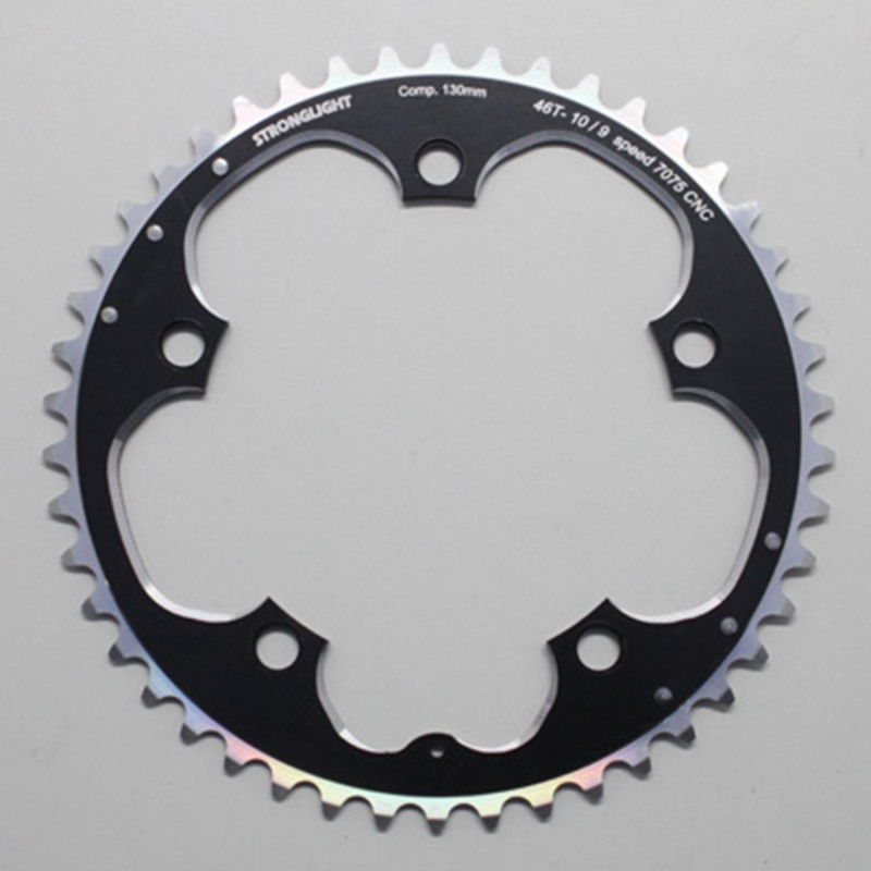 PLATEAU ROUTE 5BRA D.130 STRONGLIGHT 46DTS EXTERIEUR NOIR ALU 7075 TYPE SHIMANO  9-10V.