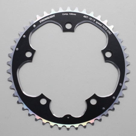 PLATEAU ROUTE 5BRA D.130 STRONGLIGHT 46DTS EXTERIEUR NOIR ALU 7075 TYPE SHIMANO  9-10V.