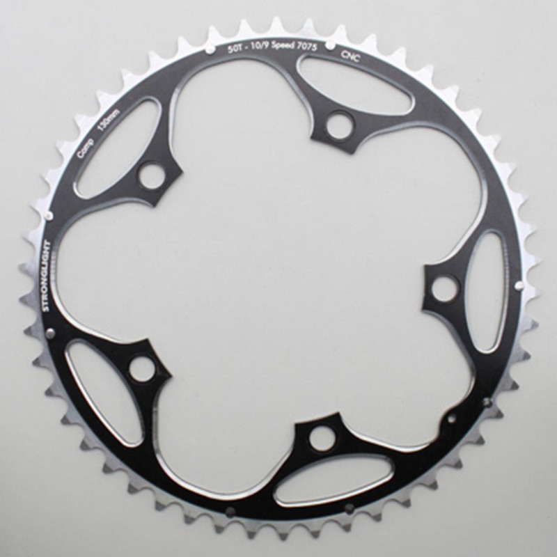 PLATEAU ROUTE 5BRA D.130 STRONGLIGHT 50DTS EXTERIEUR NOIR ALU 7075 TYPE SHIMANO  9-10V.