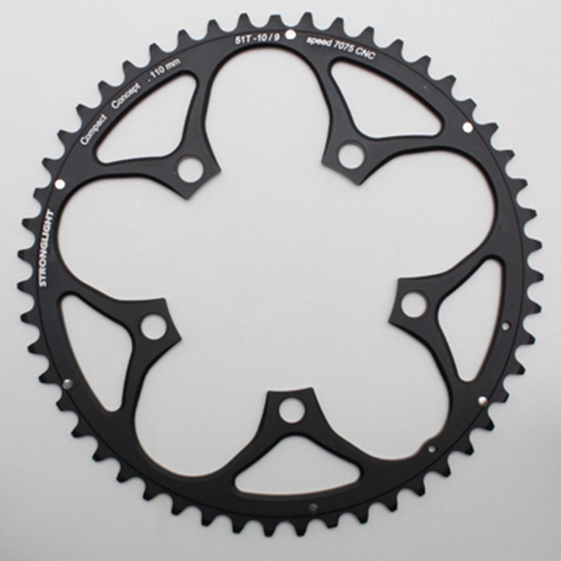 PLATEAU ROUTE 5BRA D.110 STRONGLIGHT 51DTS  EXTERIEUR NOIR ALU 7075 TYPE SHIMANO 9-10V.