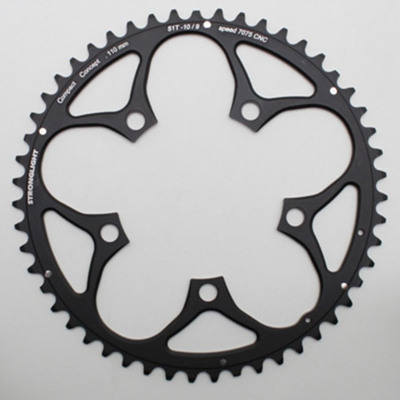 PLATEAU ROUTE 5BRA D.110 STRONGLIGHT 51DTS  EXTERIEUR NOIR ALU 7075 TYPE SHIMANO 9-10V.