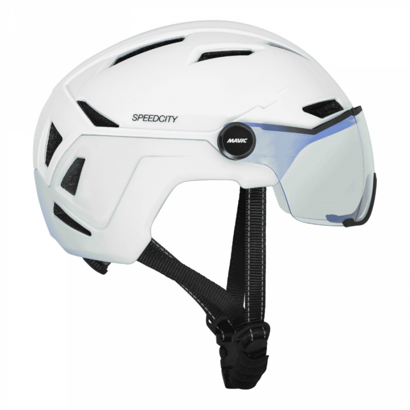 CASQUE VELO ADULTE MAVIC SPEEDCITY BLANC VISIERE INTEGREE TAILLE 51-56 REGLAGE MOLETTE 370GRS - HOMOLOGUE -