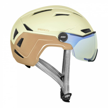 CASQUE VELO ADULTE MAVIC SPEEDCITY CREME-MARRON VISIERE INTEGREE TAILLE 51-56 REGLAGE MOLETTE 370GRS - HOMOLOGUE -