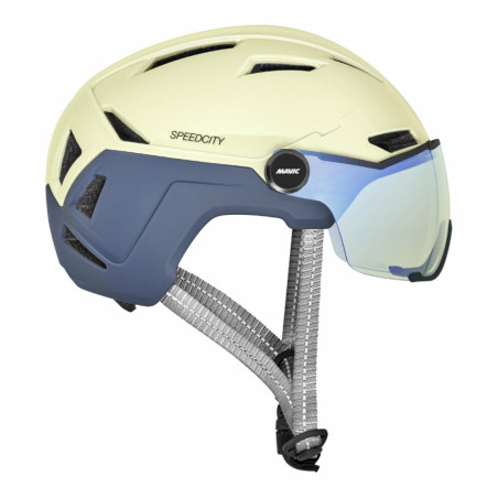 CASQUE VELO ADULTE MAVIC SPEEDCITY CREME-BLEU VISIERE INTEGREE TAILLE 54-59 REGLAGE MOLETTE 370GRS - HOMOLOGUE -