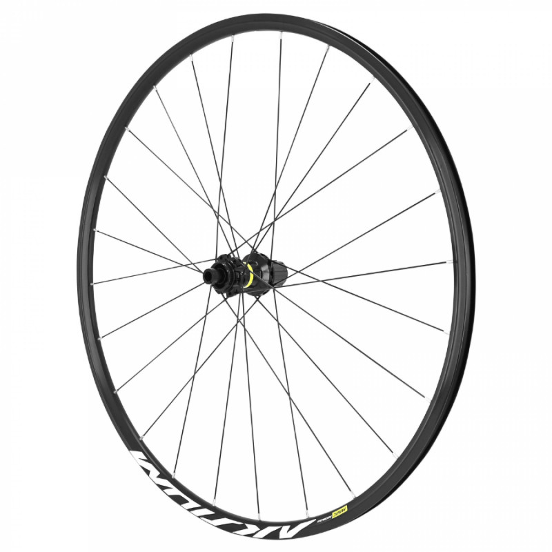 Roue route 700 mavic aksium arriere disc centerlock axe traversant 12-142 noir cassette Shimano 11-10v. 20 rayons jante 622-17