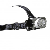 ECLAIRAGE VELO A PILE FRONTAL P2R AVEC 2-4-8 LED  FIXATION TETE OU CASQUE GRIS - RESISTE A L'EAU- FONCTIONNE AVEC 3 PILES AAA