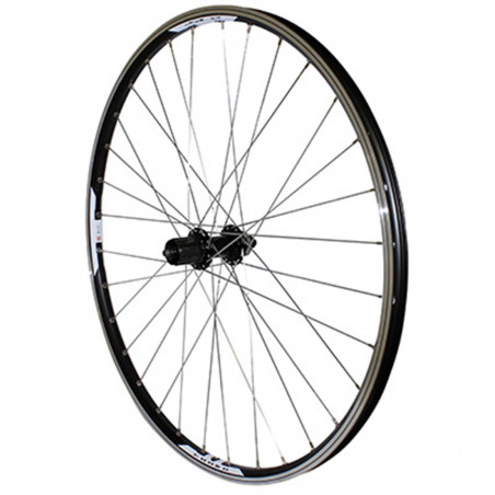 Roue vtt 27.5" combo arriere noir renforce v-brake moyeu Shimano rm66 pour Shimano-Sram 11-10-9v. (compatible disc centerlock)